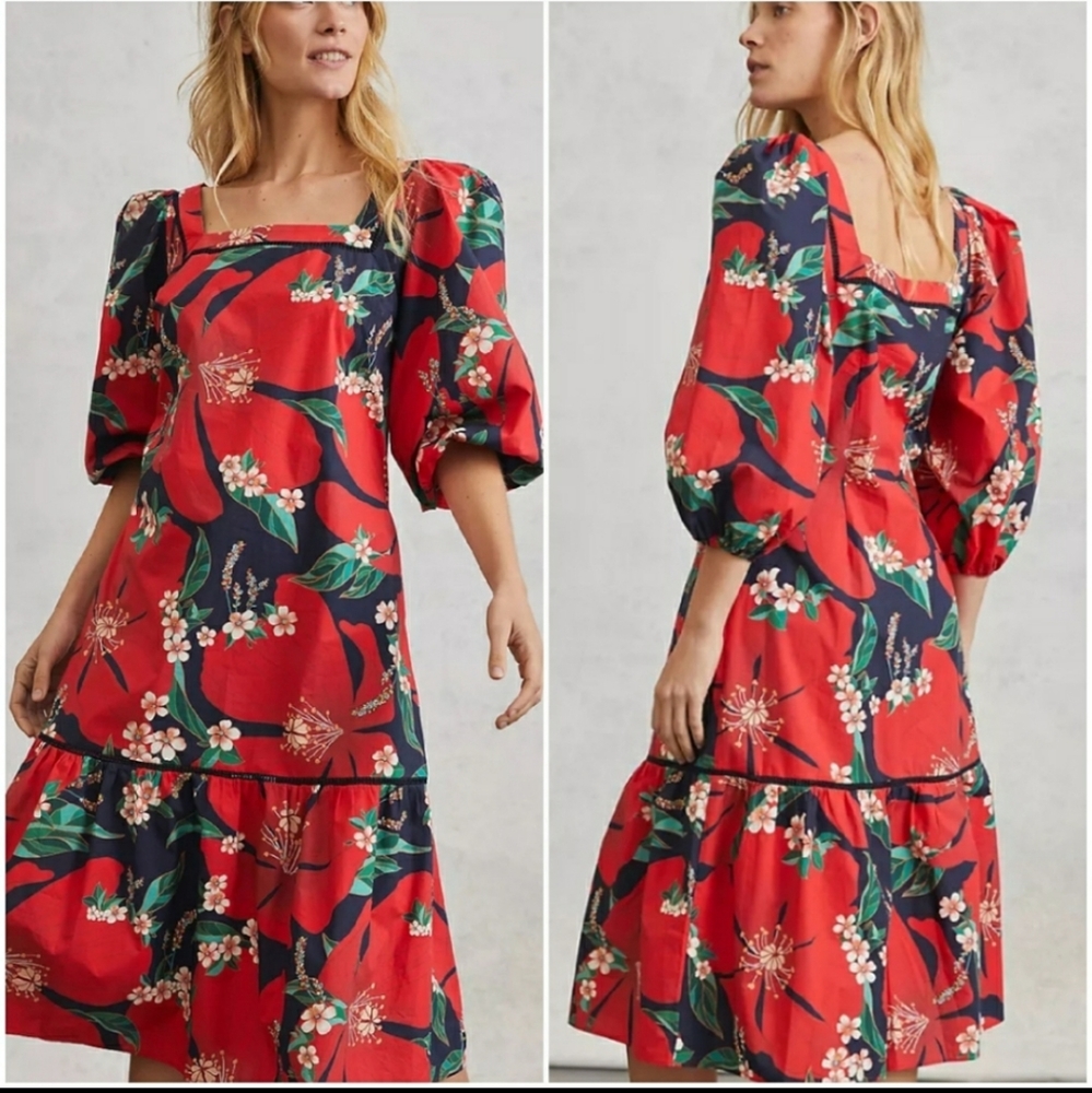 Anthropologie Farm Rio Jamila  Tropical Floral Midi Dress Size XS